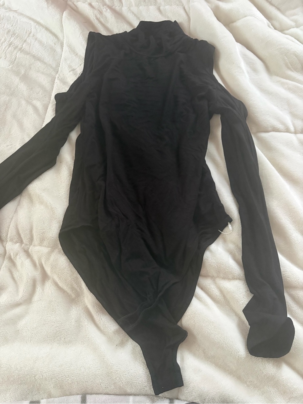 Mango Black Cold-Shoulder Turtleneck Bodysuit